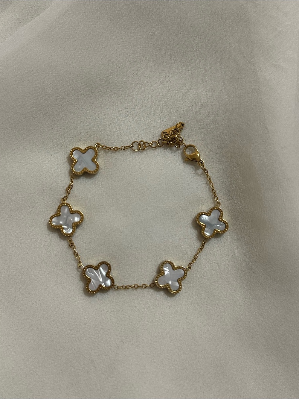 Stainless Steel Gold Bracelet with White Stones